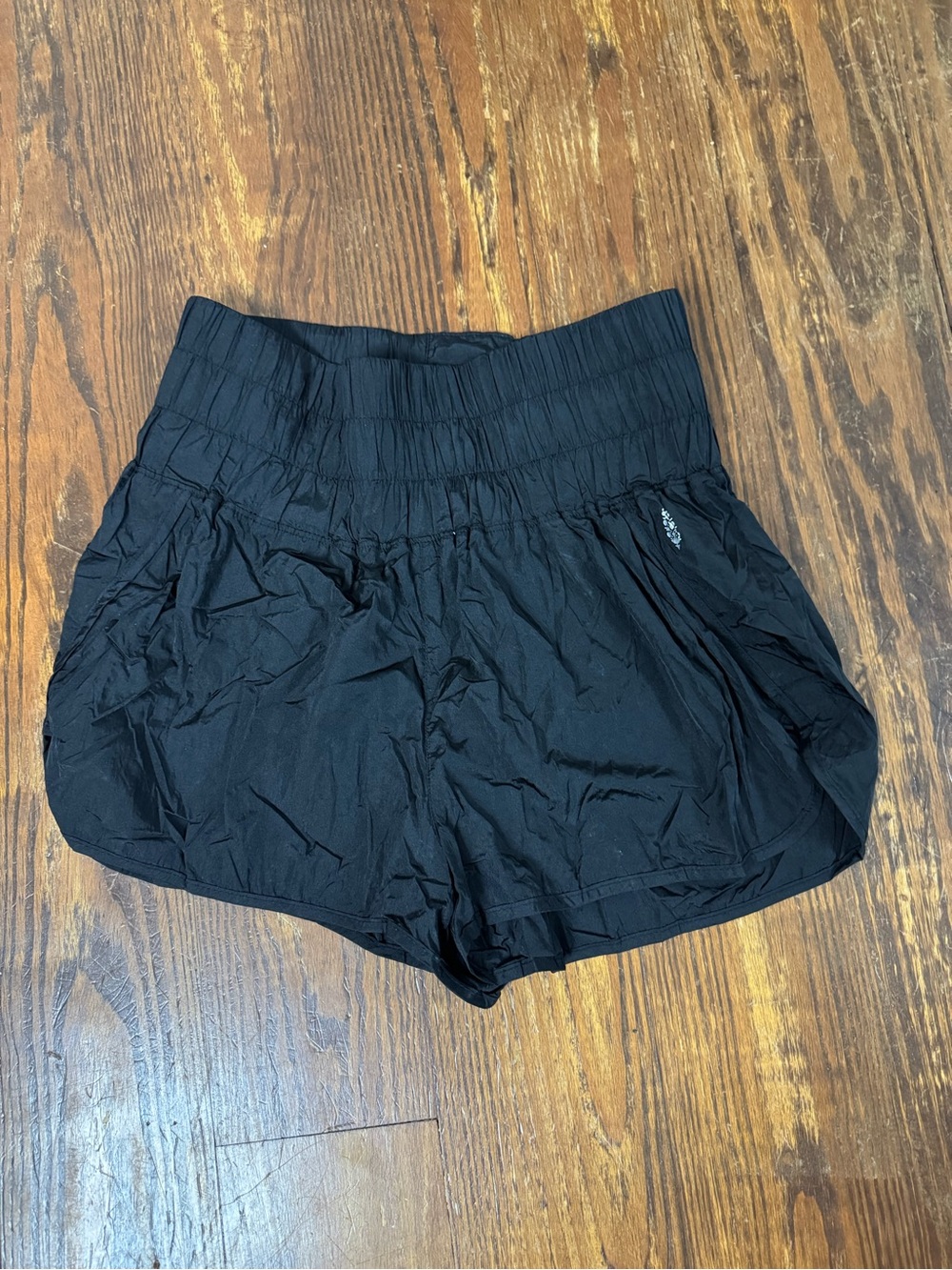FP Movement by Free People Black Smocked High-Waist Athletic Shorts